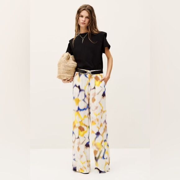 ba&sh FIPAN Printed Palazzo Wide Leg Pants 10 NWOT - Picture 2 of 15